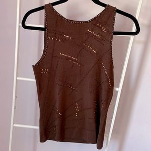 Cabo Sequin/Beaded Sleeveless Top, Brown, Size Medium